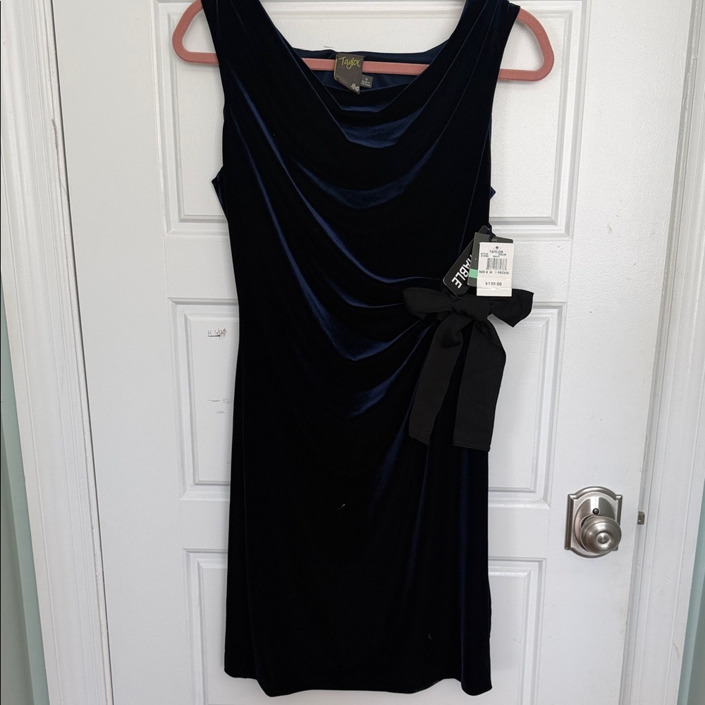 Taylor navy Velvet Mini Dress with Bow